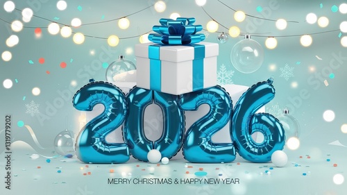 Festive 3D New Year 2024 Design with Christmas Decorations
