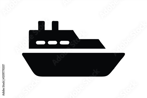 Black vector illustration of a cargo ship on a white background