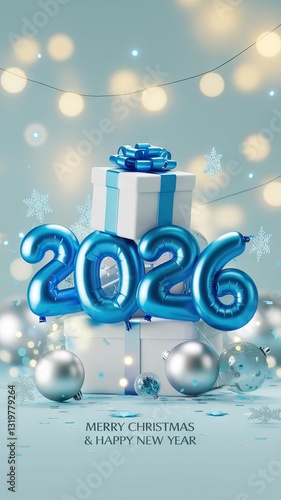 Festive 3D New Year 2024 Design with Christmas Decorations