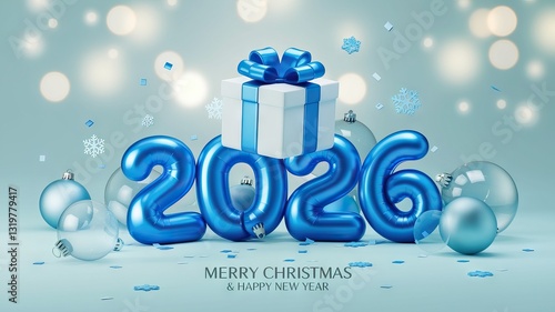 Festive 3D New Year 2024 Design with Christmas Decorations