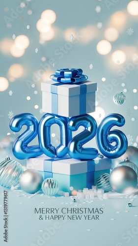 Festive 3D New Year 2024 Design with Christmas Decorations