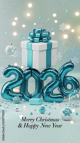 Festive 3D New Year 2024 Design with Christmas Decorations