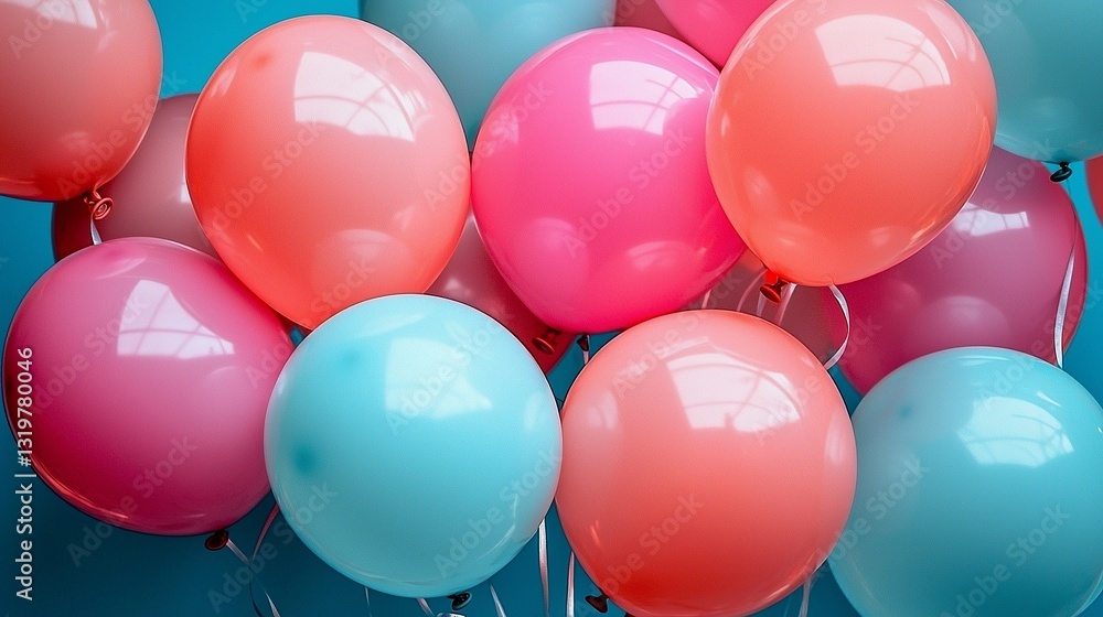 A bunch of pink and blue balloons floating in the air A bunch of pink and blue balloons floating in the air