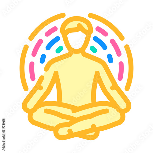 meditation pose radiating waves color icon vector illustration