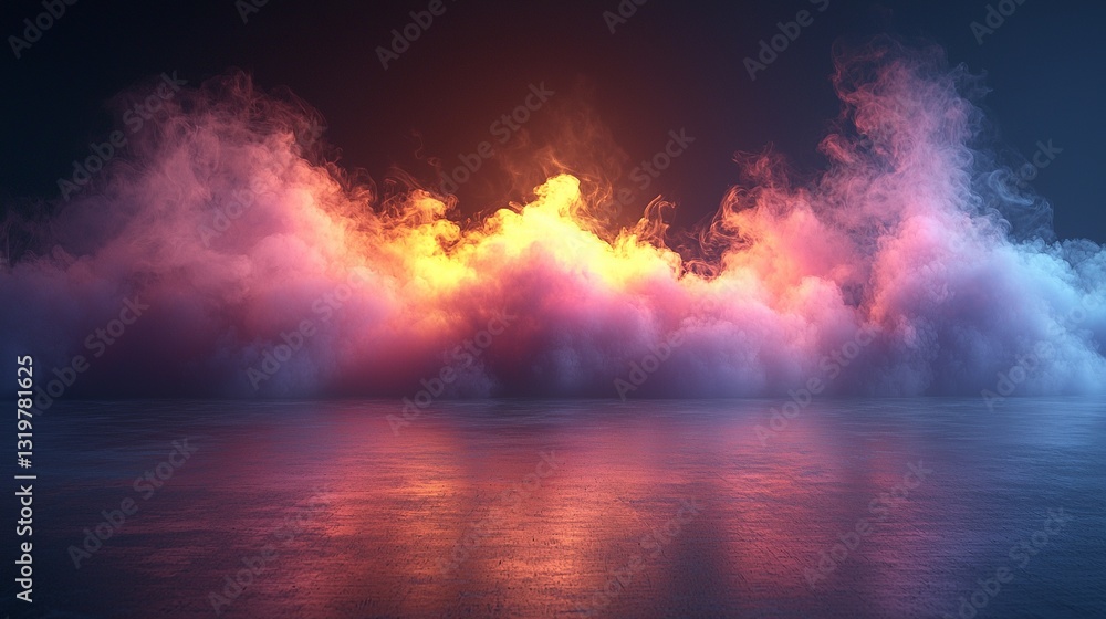 Fototapeta premium A large cloud of smoke over a body of water