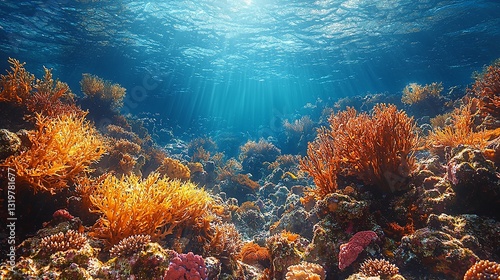 Fototapeta Naklejka Na Ścianę i Meble -  A large group of corals on a coral reef under water