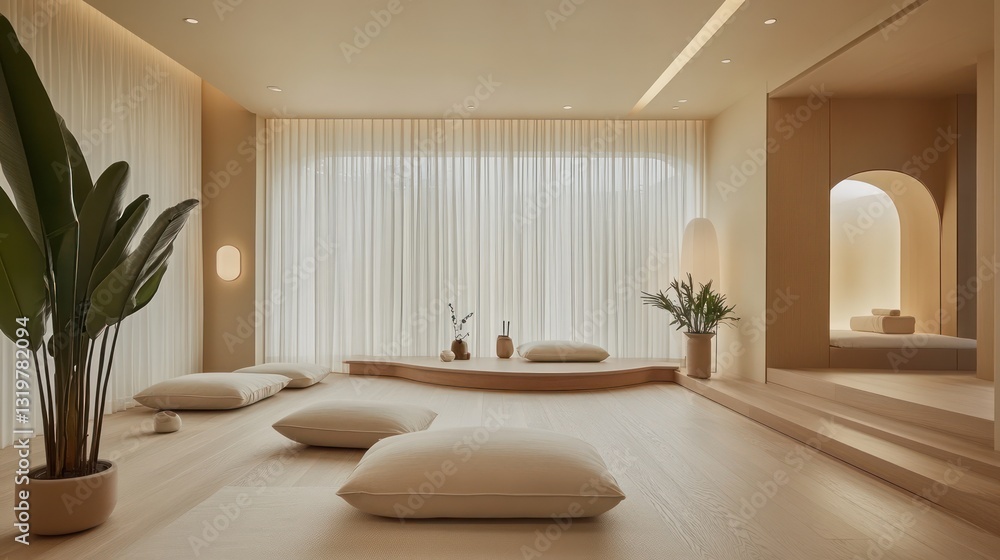 Minimalist Meditation Room with Soft Beige Accents Minimalist Meditation Room with Soft Beige Accents