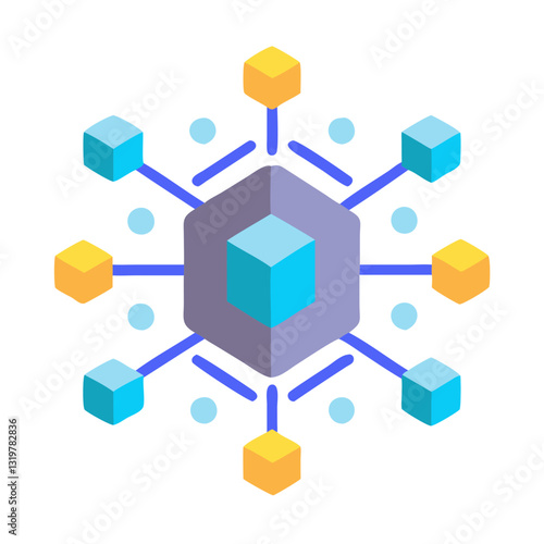 Modern Blockchain Network Icon for Cryptocurrency, Decentralized Technology, and Smart Contracts