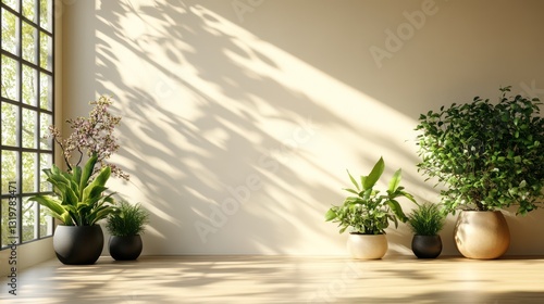 Sunlight streams into a plant-filled modern room