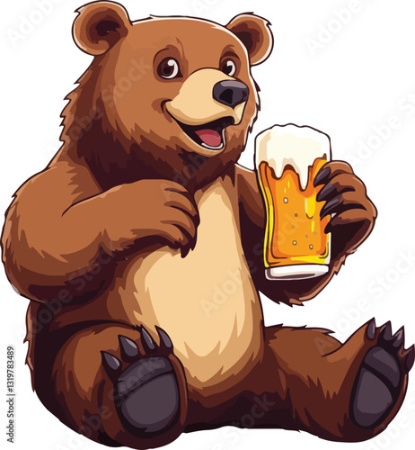 Bear Drinking Beer Vector Illustration