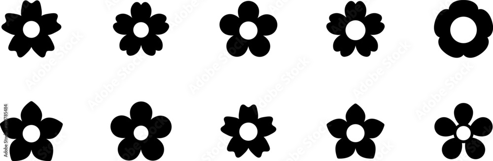 Set of simple flower icon illustration. Apple, cherry, plum, apricot, pear or peach blossoms. Kids cute decor. Hippy groovy daisy flowers set. Retro vintage style, hand drawn decorative elements. Set of simple flower icon illustration. Apple, cherry, plum, apricot, pear or peach blossoms. Kids cute decor. Hippy groovy daisy flowers set. Retro vintage style, hand drawn decorative elements.