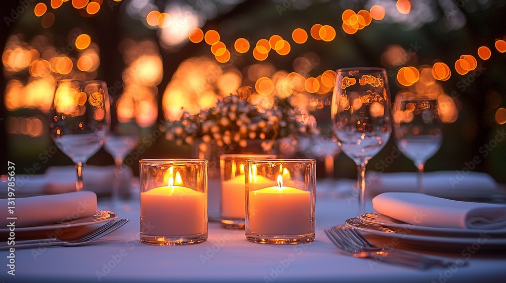 A table set for a dinner party with candles and place settings A table set for a dinner party with candles and place settings