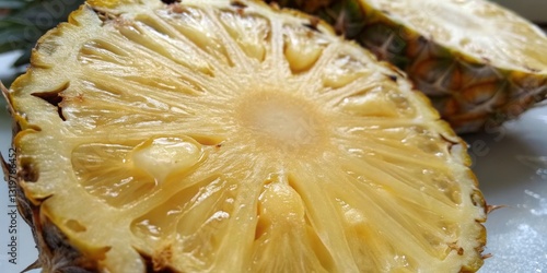 Obraz na płótnie Freshly cut pineapple revealing juicy, sweet flesh ideal for tropical dishes and refreshments w salonie