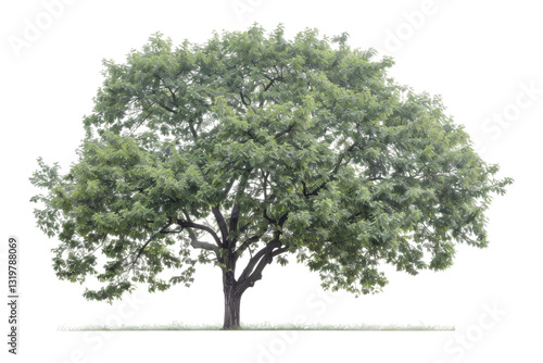 Gorgeous black walnut tree with unique dark bark and wide-reaching branches isolated on transparent background