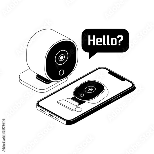 Smart security camera connected to a mobile phone for real-time communication.