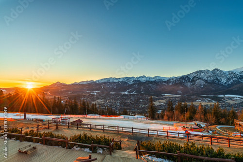 Obraz na płótnie Tatra mountain at sunrise seen from top of Gubalowka near Zakopane. Poland w salonie