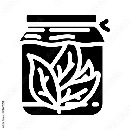 glass jar leaf sustainable beauty glyph icon vector illustration