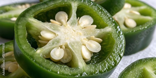 Obraz na płótnie Freshly sliced green bell peppers showcase vibrant color and texture in a kitchen setting w salonie