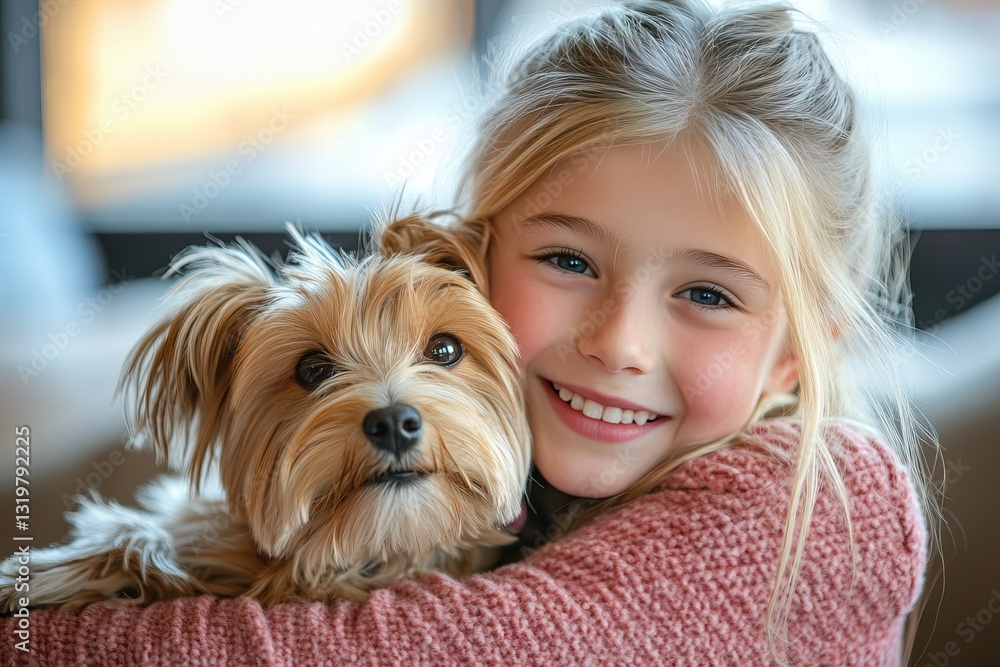 Joyful blond girl holding a small Joyful blond girl holding a small