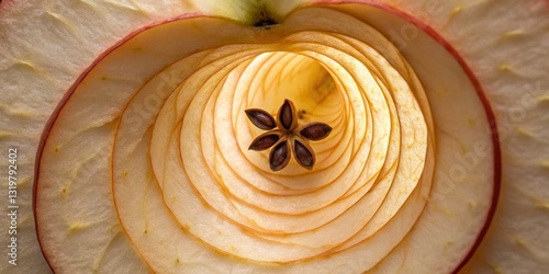 Obraz na płótnie Sliced apple revealing intricate layers and seeds in close-up view capturing fresh fruit details w salonie