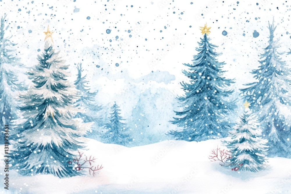 Fototapeta premium A serene winter scene with snow-covered trees and a clear blue sky.