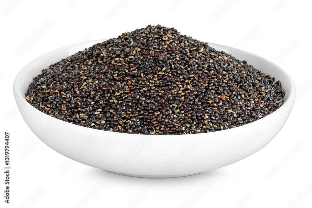black quinoa in ceramic bowl isolated on white background black quinoa in ceramic bowl isolated on white background