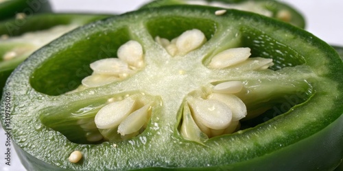 Obraz na płótnie Freshly sliced jalapeno pepper showcasing its vibrant green color and unique internal structure in a kitchen setting w salonie