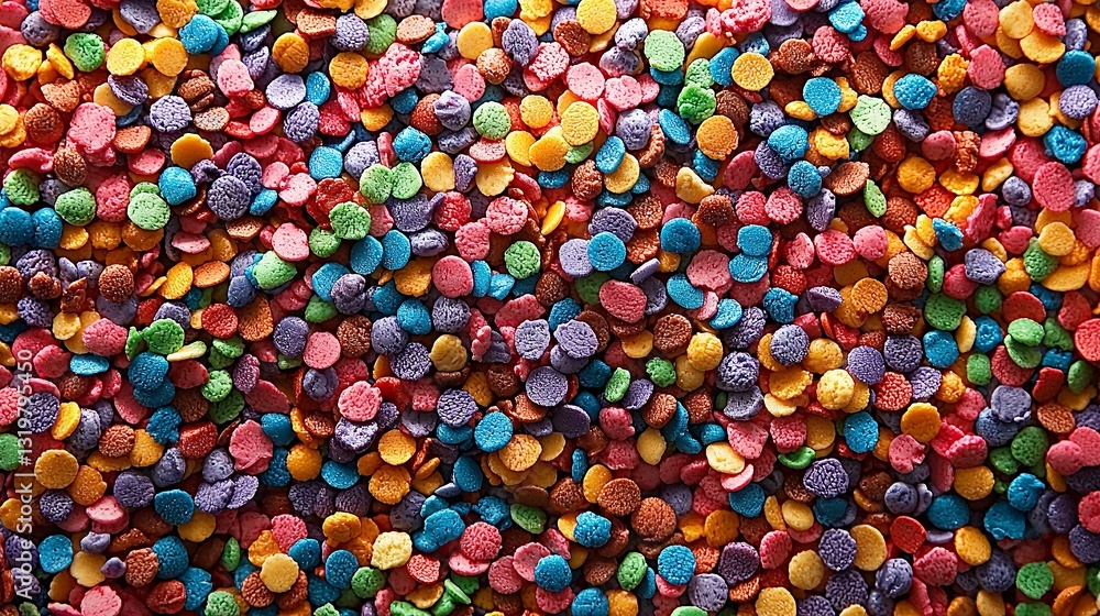 A large pile of colorful cereal sprinkles on a table A large pile of colorful cereal sprinkles on a table