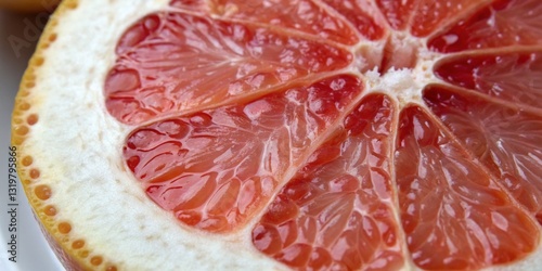 Obraz na płótnie Freshly sliced grapefruit displaying juicy segments and vibrant colors in a bright kitchen setting w salonie