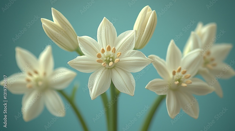 Fototapeta premium A bunch of white flowers on a blue background