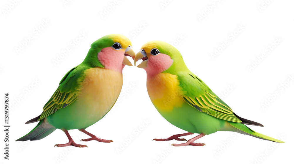 Two Colorful Birds Interacting with Beaks Touching, Perfect for Nature, Love, and Wildlife Them