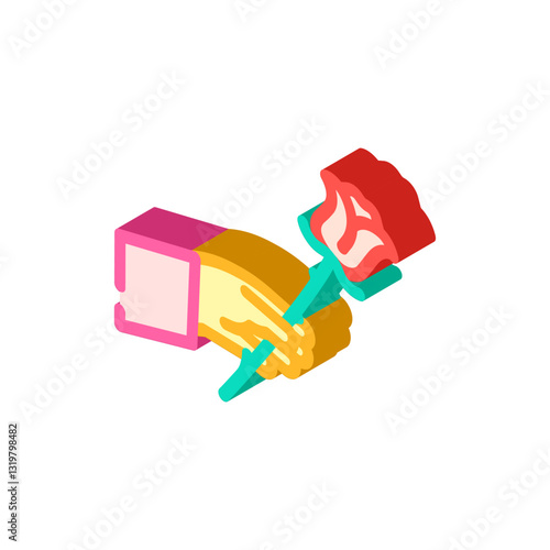 hand holding flower slow living isometric icon vector illustration