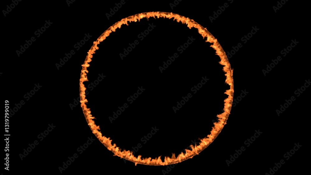 Fiery circle animation blazing with intense flames against a black screen. Perfect for transitions, video effects, energy bursts, or dramatic cinematic scenes Fiery circle animation blazing with intense flames against a black screen. Perfect for transitions, video effects, energy bursts, or dramatic cinematic scenes