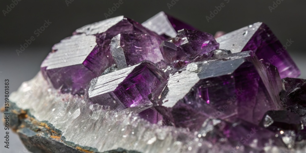 Beautiful amethyst crystal cluster showcasing vibrant purple hues against a dark background