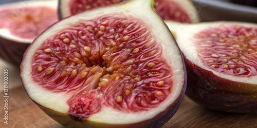 Obraz na płótnie Freshly sliced figs showcasing vibrant colors and rich textures in a kitchen setting during the afternoon w salonie