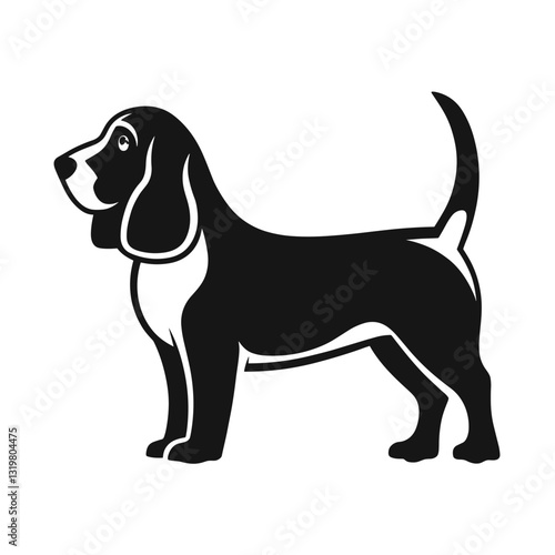 Silhouette basset hound dog icon in black and white style