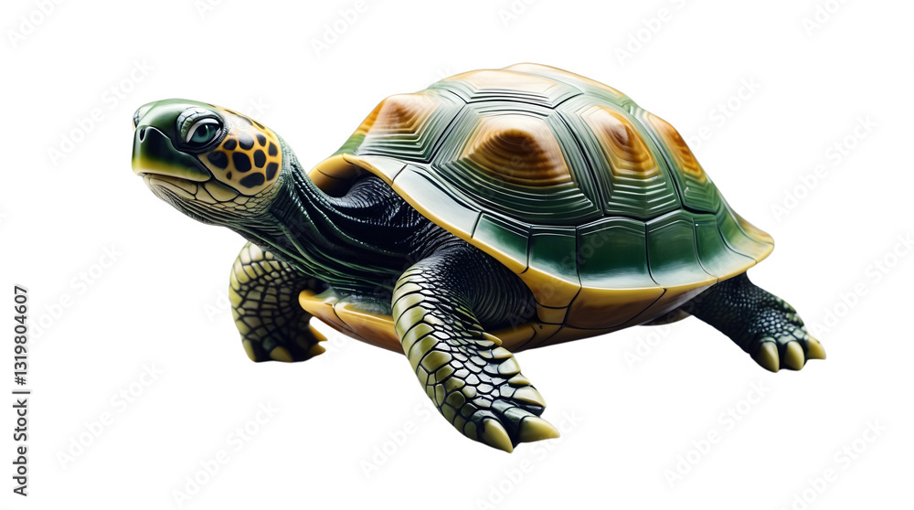 Obraz premium High-resolution image of a turtle with a green and yellow shell, isolated on a black background