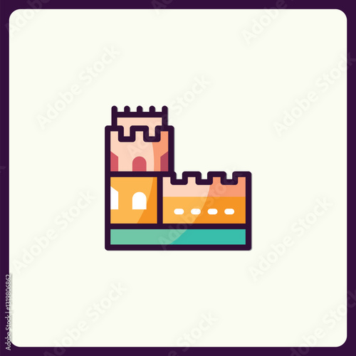 Iconographic depiction of the Great Wall of China with simplified design
