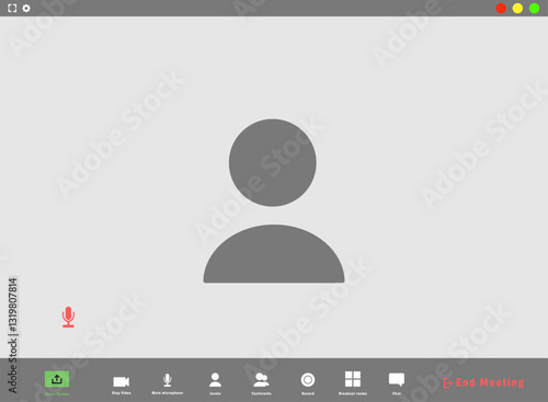 Virtual meeting interface displaying a blank participant frame during an online conference. A virtual meeting interface shows an empty participant slot with muted microphone icon.