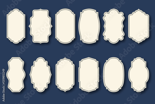 Set of 12 blank vintage style label designs featuring decorative borders