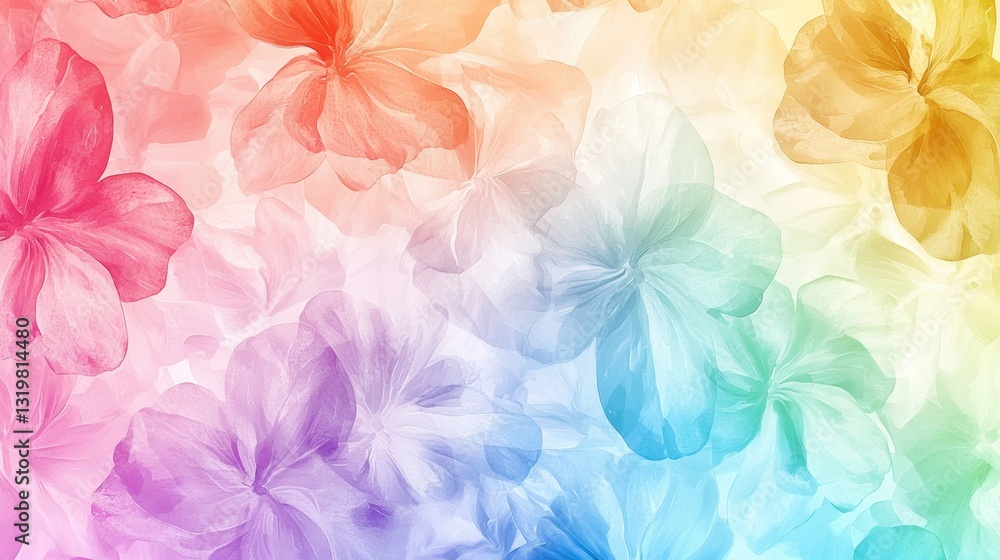 A vibrant display of pastel flowers fills the background with a smooth gradient of colors, creating a serene and uplifting atmosphere perfect for celebrating nature's beauty A vibrant display of pastel flowers fills the background with a smooth gradient of colors, creating a serene and uplifting atmosphere perfect for celebrating nature's beauty