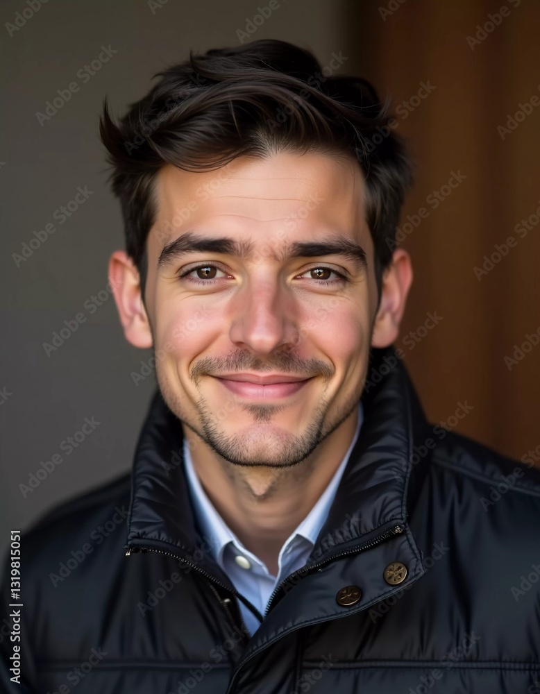Obraz premium A cheerful male resident of Israel exudes warmth and friendliness. His confident smile reveals a positive spirit, making the indoor environment feel inviting and lively AI