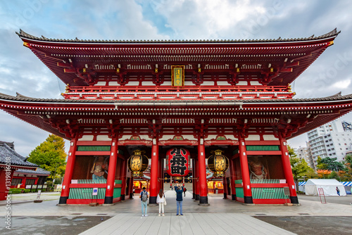 Hozomon gate and Pagoda of Senso-ji temple in Asakusa, Tokyo, Japan (translation on lantern 