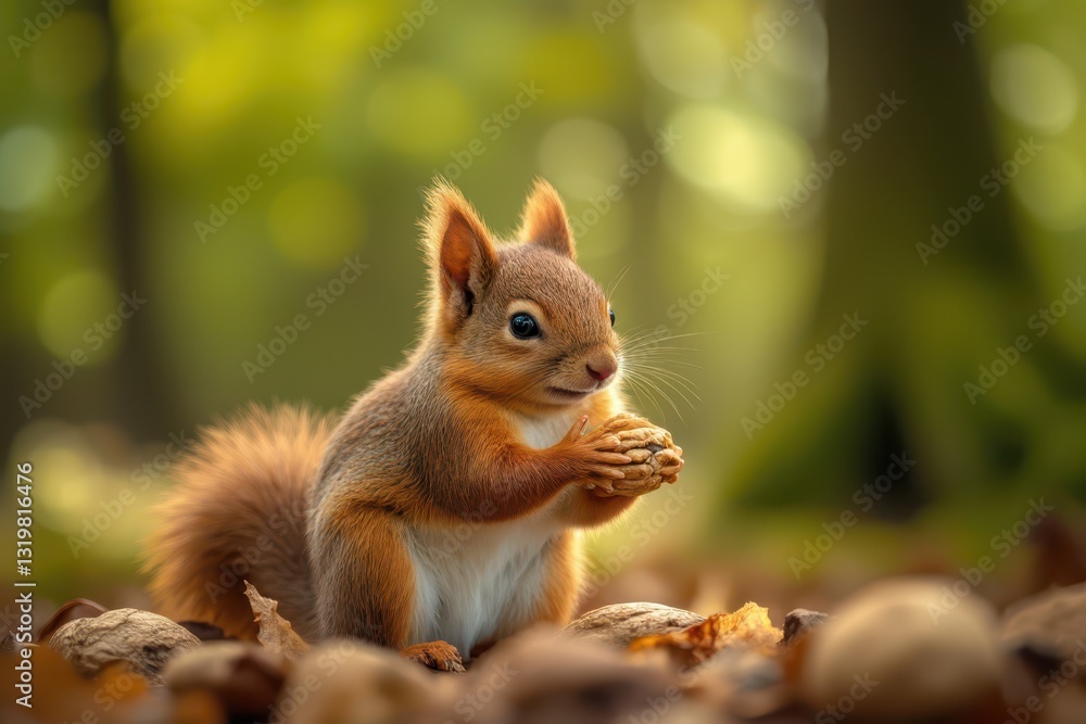 a squirrel eating nuts in the forest a squirrel eating nuts in the forest