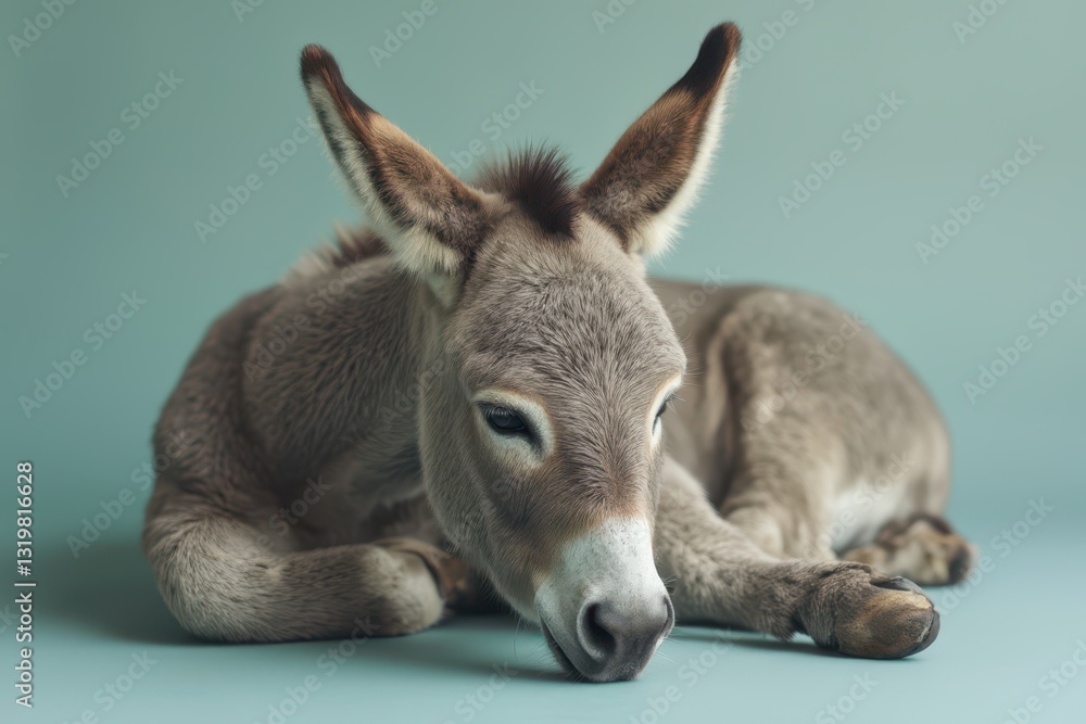Fototapeta premium a donkey laying down on a blue background