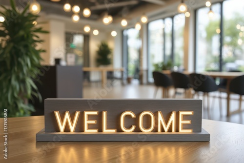 welcome sign on wooden table