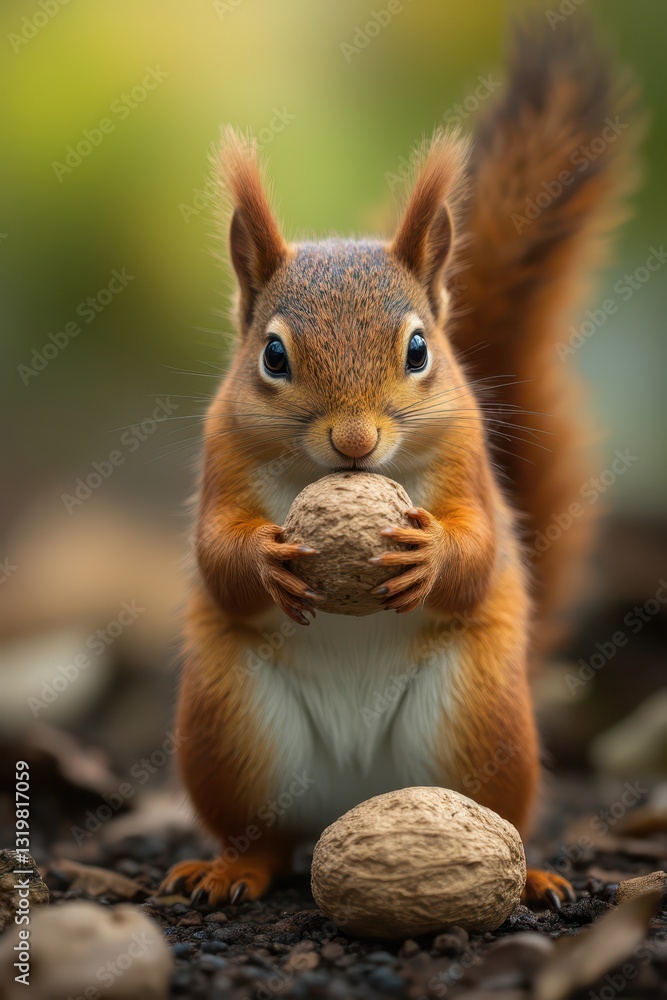 Obraz premium a squirrel is eating a nut