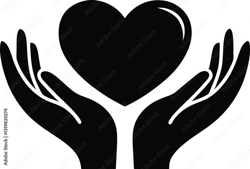 heart in hands Silhouette vector, heart icon heart in hands Silhouette vector, heart icon
