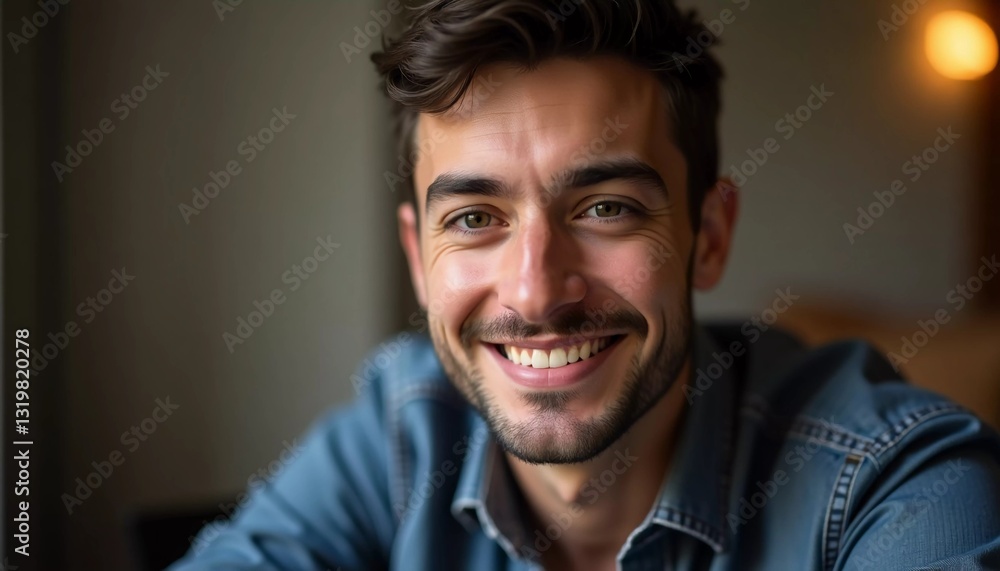 A cheerful young man, sitting with his hands on a table, beams with joy in a warm, inviting cafe in Israel. The sunlight softly illuminates his features, creating a serene atmosphere AI A cheerful young man, sitting with his hands on a table, beams with joy in a warm, inviting cafe in Israel. The sunlight softly illuminates his features, creating a serene atmosphere AI