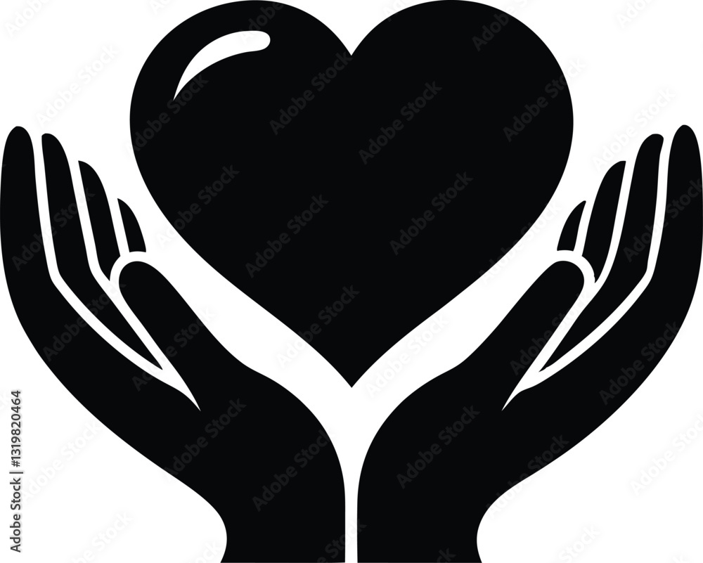 heart in hands Silhouette vector, heart icon heart in hands Silhouette vector, heart icon